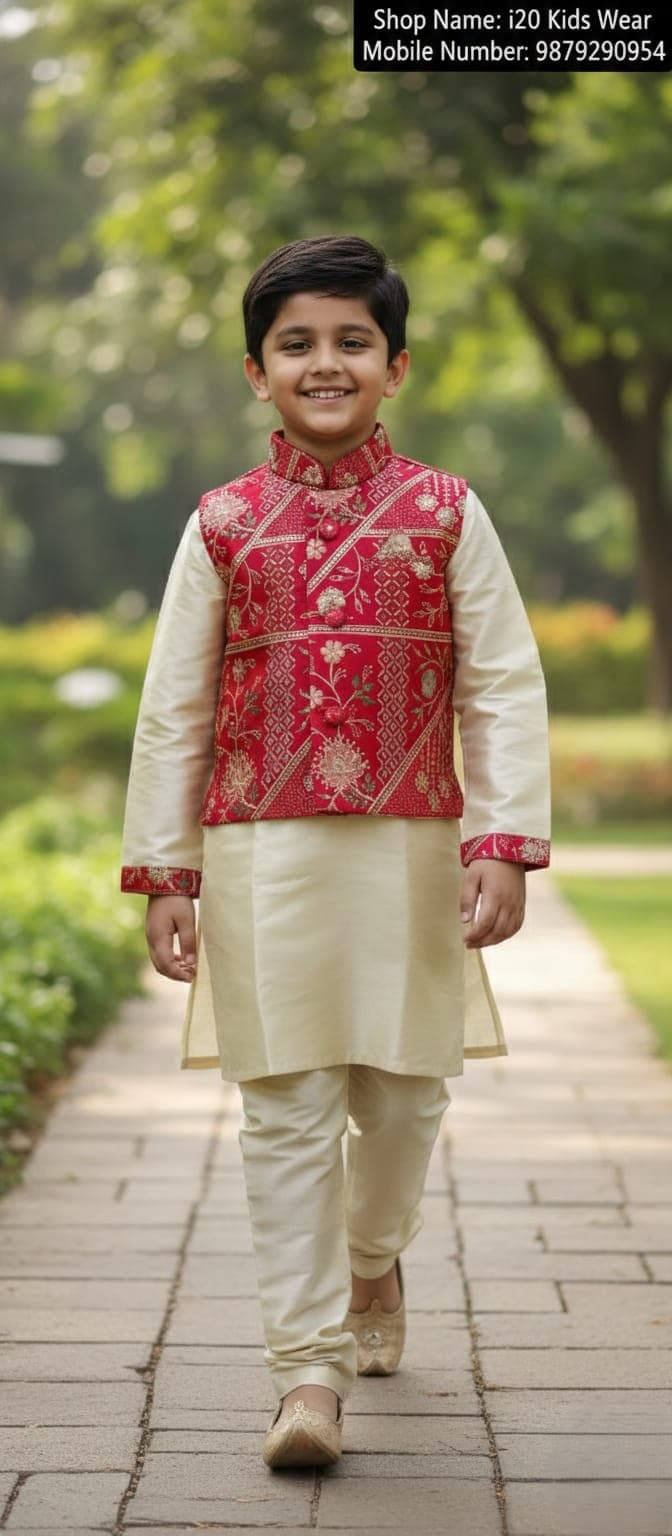 Boys Festive Kurta Pajama with Jacket Set (4 Designs)