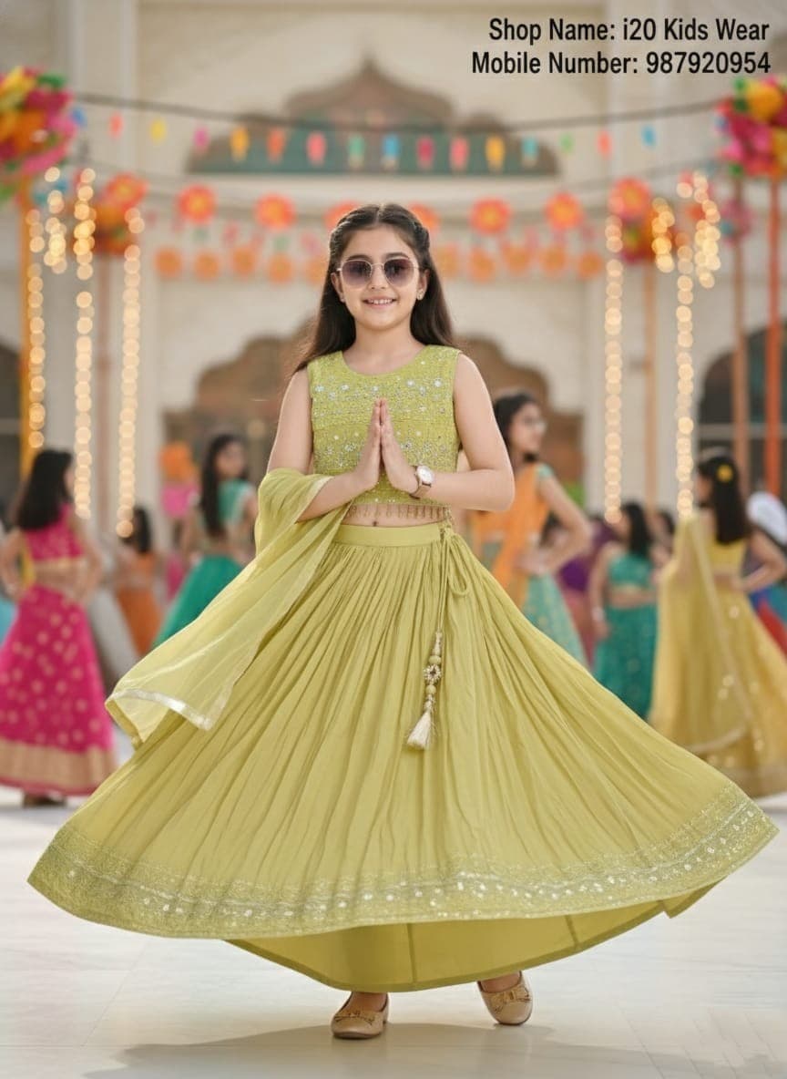 Girls Festive Green Lehenga Choli Set